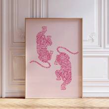 1 幅带框/无框粉色老虎多巴胺装饰艺术海报，美学 Y2K 学院风复古时尚动物油画，帆布印刷，极简主义时尚墙画，宿舍、卧室、公寓、客厅、家居装饰的理想礼物 - 彩色 - 查看 1