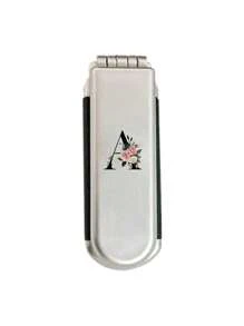 1 pièce Miroir de maquillage et de cheveux 2-en-1 pliable - Portable, de table, lettres noires fleuries A-Z, outil de beauté contemporain pour voyager. Peigne pliant avec miroir de maquillage, facile à transporter, parfait pour les voyages, les sorties, l'utilisation. Peigne à coussin d'air double usage, accessoire de massage du cuir chevelu, produit de voyage, fournitures scolaires, accessoires de vacances essentiels - Argent - Voir 28