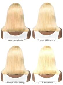 Blonde Bob Wig Human Hair Lace Front Wig For ,13x1x5 T Part Lace Bob Wig Pre Plucked Hairline With Baby Hair Straight Brazilian Virgin Human Hair 613 Blonde Lace Bob Wig 12Inch 180% Density Halloween Costume Party Wig - S613 - View 9