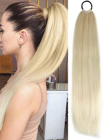 16inch/26 Inch/34 Inch Ponytail Extensions, Versatile Elastic Band Light Brown To Blonde Ponytail Heat Resistant Extension For Women, Long Straight DIY Wrap Around Ponytail Soft Natural Synthetic Pony Tails For Women Daily Cosplay And Christmas Music Festival Carnival New Year Gifts Used