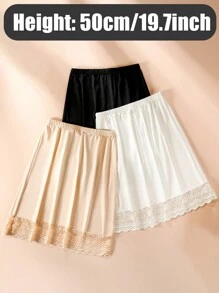 3 pièces/1 pièce, intérieur pour femmes, antistatique et anti-reflet, couleur unie, plusieurs tailles, bord plat, style dentelle, doublure, mi-corps, jupon, jupe taille, ceinture taille été, école automne, automne, Halloween