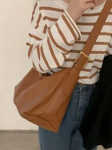 Túi đeo chéo đa năng dung tích lớn dành cho phụ nữ, Túi tote thường ngày phong cách mới, Túi đeo vai dạng hốc, Thích hợp cho học sinh đi học, đi làm, Di động hàng ngày - màu nâu - Xem 2