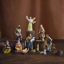 迷你 11 件/套古典婴儿床场景装饰、耶稣诞生、圣诞礼物树脂工艺品 - 彩色 - 查看 11