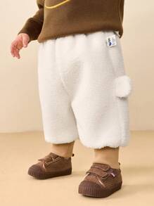 mini bala Boys Girls Fleece Long Pants Autumn Winter Stylish Casual Trousers - Light Khaki - View 2