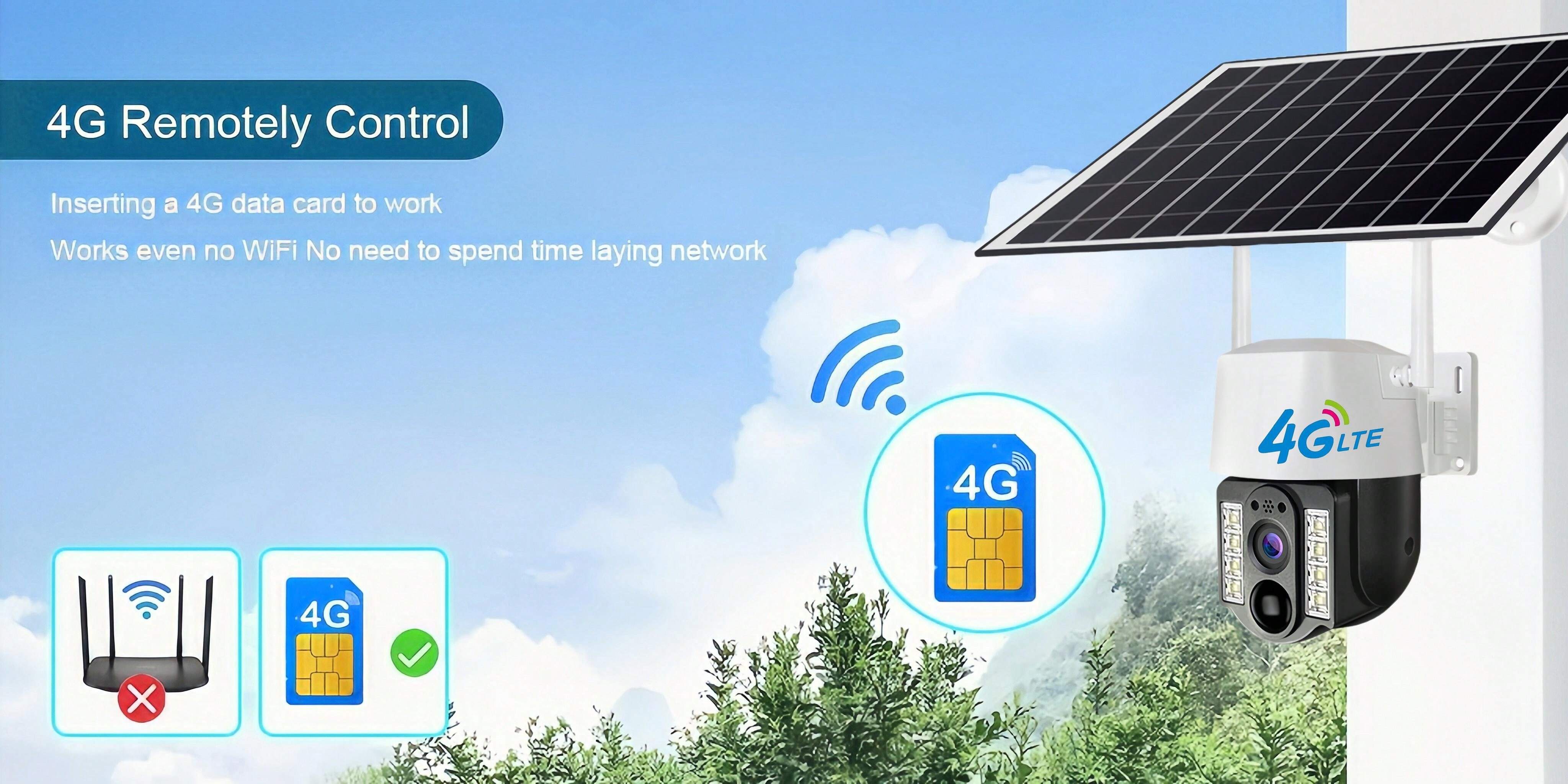 Telecamera Solare WiFi 4G 9MP Con 3 Lenti – Tre Schermi, Rilevamento Umano PIR, PTZ 355°, Batteria 8000mAh, IP66 - 3