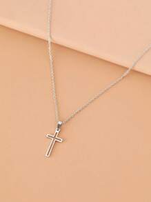 1 chiếc vòng cổ thánh giá rỗng thời trang tối giản, phụ kiện cổ điển đa năng dành cho phụ nữ - Vòng cổ thánh giá rỗng - Xem 8