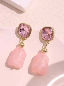 1 cặp hoa tai hình giọt nước bất đối xứng bằng nhựa màu xanh và hồng cổ điển thanh lịch dành cho phụ nữ, phong cách mới - Nhiều màu - Xem 7