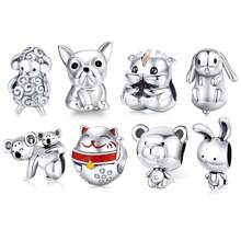 bamoer 1 pièce Pendentif mignon en argent sterling 925 Charm d'animal Hamster Eléphant Ours Perle pour bracelet, bangle DIY Bijoux
