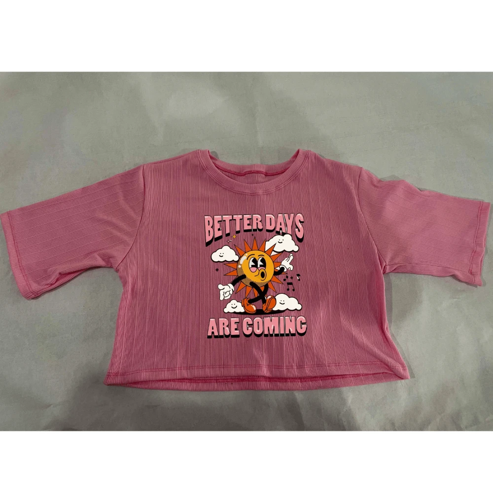 Cropped Basic Women's Blouse Oversized Basic Collar Super Comfortable Sun Print - Màu Hồng Tươi - Xem 1