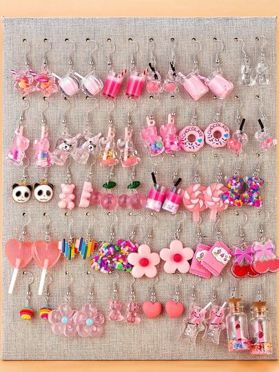 5-15 pares novos rosa resina pequeno urso, borboleta, coração em forma de xícara de chá, carta garrafa brincos brincos brincos conjunto namorados