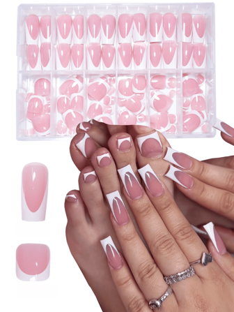 1 Set Of 288Pcs Square Shaped Press-On Nails With White Tips, Professional French Manicure Design Suitable For Salon, Home Diy Parties, Celebrations, Daily Wear, Comfortable, Easy To Use, Long-Lasting, Includes Gel Coat And Nail Files For Beautiful Nails Nail Supplies Nails