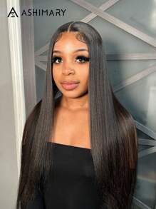 Peluca de cabello humano Ashimary de 13*4 con encaje frontal completo, lace transparente, cabello liso y sedoso, color negro natural, línea de cabello natural para mujeres - SNatural - Ver 9