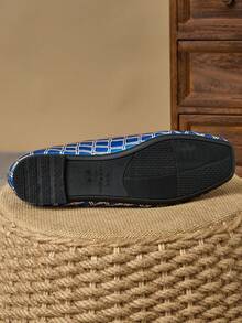 Women's Fashion Elegant Square Toe Shallow Slip-On Solid Color Embossed Flat Shoes, French Retro Comfortable Versatile Office Wear Flats - Teal Blue - View 6