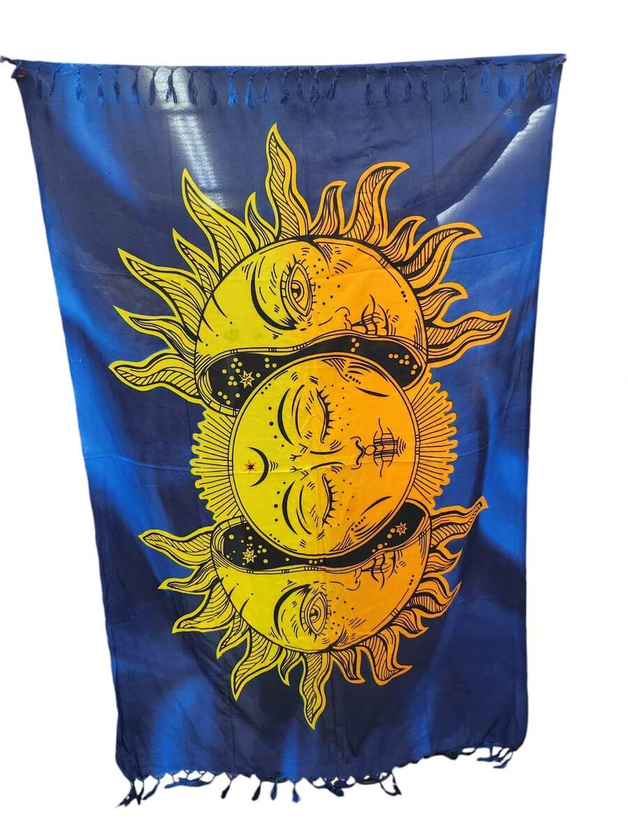 Yong Knit Beach Sarong Women's Beach Skirt Print Option 6 Size 1.1*1.7m - Màu xanh bụi bặm - Xem 1