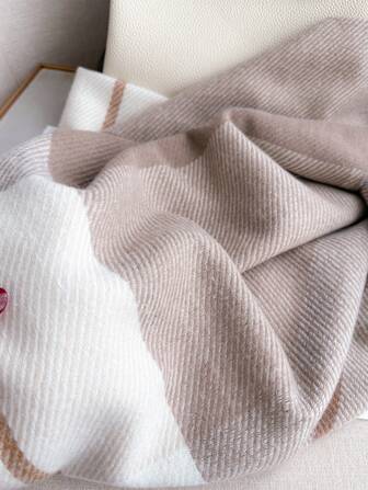 1件装女士秋冬围巾，格子撞色仿羊绒围巾，时尚百搭流苏环围巾，防寒保暖披肩外套，通勤日常旅行休闲日常佩戴配饰