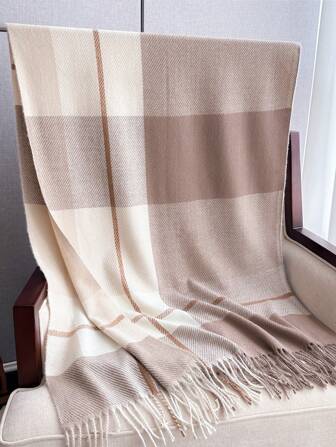 1pc Women Autumn And Winter Women Scarf,Plaid Color-Blocked Imitation Cashmere Scarf Fashion Versatile Tassel Ring Scarf Cold-Proof Warm Shawl Outerwear Commuting Daily Travel Leisure Daily Wear Accessories Women