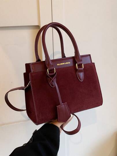 BELLEBORG New Suede Texture Wine Red Women Business Handbag With Shoulder Strap, Bag For Women Elegant, Newest Fashionable Suede Bag For Women, Perfectly Matching With Fall Outfits Women Fall Clothes For Women , New Year , Office Bag
