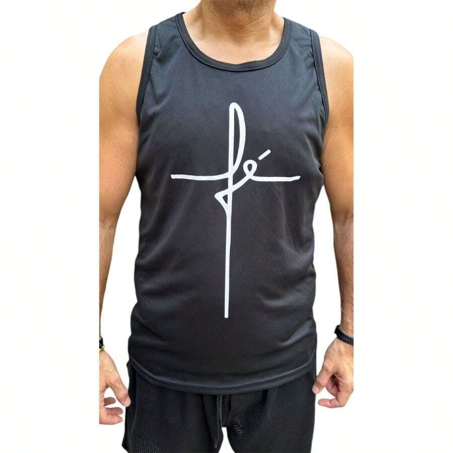 MEN'S TANK TOP SPORTS GYM FITNESS GOSPEL SHIRT CHRISTIAN PHRASE - Đen và trắng - Xem 1