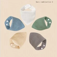 5 件装婴儿围嘴，柔软可调节三角形，耐污且易于清洁，男女通用