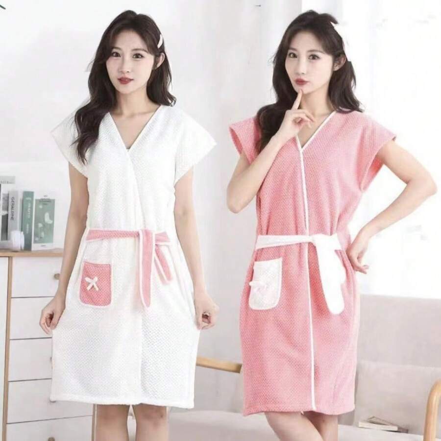 Wearable Bath Towel Robe Soft And Quick Drying, No Shedding, Cute For Students And Home Use Summer Wedding Home Bathroom Decor Back To School - Multicolor - View 1
