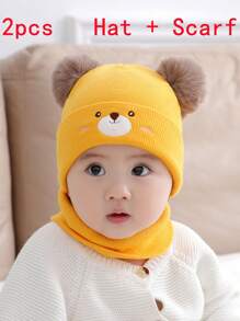 1PC-2pcs/秋冬防寒保暖婴儿帽 宝宝保暖针织毛线帽 春秋男童女童新生儿帽子 针织婴儿帽 秋冬可爱兔子针织毛线帽 婴幼儿百搭保暖套头帽（适合2-24个月宝宝） - 彩色 - 查看 37