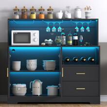 Freestanding Wine Bar Cabinet With Wine Rack And Glass Holders, Home Coffee Cabinet With LED Light, Kitchen Buffet Sideboard With 2 Large Storage Drawers And Storage Cabinet, Modern Liquor Cabinet For Living Room Dining Room - 黑色 - 查看 2