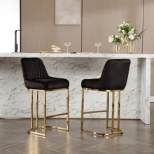 WAHSON OFFICE CHAIRS 2PCS Wahson Velvet Bar Chair Gold Leg Bar Chair Bar Stool, Bar Stool With Thick Cushion - Black - View 8