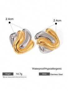 1 paire Boucles d'oreilles géométriques, Boucles d'oreilles en acier de titane exquises à double anneau, Boucles d'oreilles minimalistes en forme de croix, Petits anneaux de deux couleurs, Cadeaux quotidiens pour Noël et fêtes