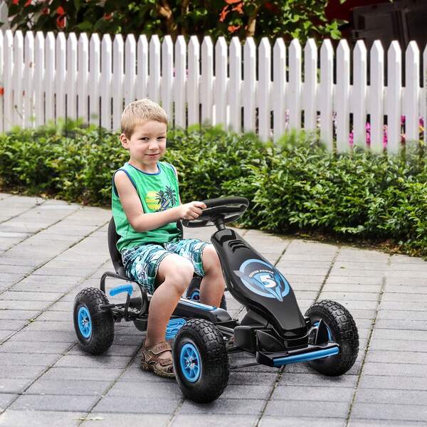 HOMCOM Go kart a pedali per bambini di età compresa tra 5 e 12 anni con sedile regolabile e ruote di gomma pneumatica con sospensioni