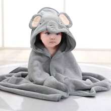 Bath Towel Hooded Embroidered Animal Baby Robe Newborn Infant Child Embroidered - 灰色 - 查看 2