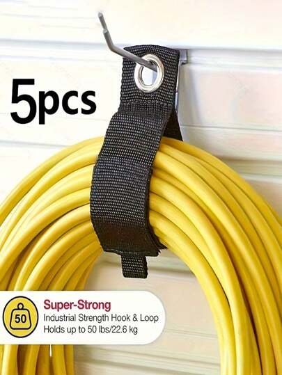 5 Stücke/Set Schwere Schwarze Nylon-Zurrgurt-Kit, geeignet für Werkzeuge, Kabel, Schläuche, Seile und Taschen - Anwendbar für verschiedene Geräte - Industriequalität Klettverschluss - 50 lbs/22,6 kg Tragfähigkeit - faltbares Design - Material: Nylon - Farbe: Schwarz