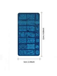 1 pieza Plancha de impresión para arte de uñas, con patrón simétrico de flores, hojas, mariposas, coronas, corazones y diseños de pareja en lámina dorada, plantilla de impresión DIY para arte de uñas, adecuada para mujeres y salones de uñas - Azul - Ver 5