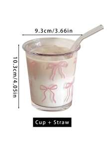 1 件法式粉色蝴蝶结玻璃杯，Ins 美学咖啡/牛奶杯，回到学校 - 彩色 - 查看 11