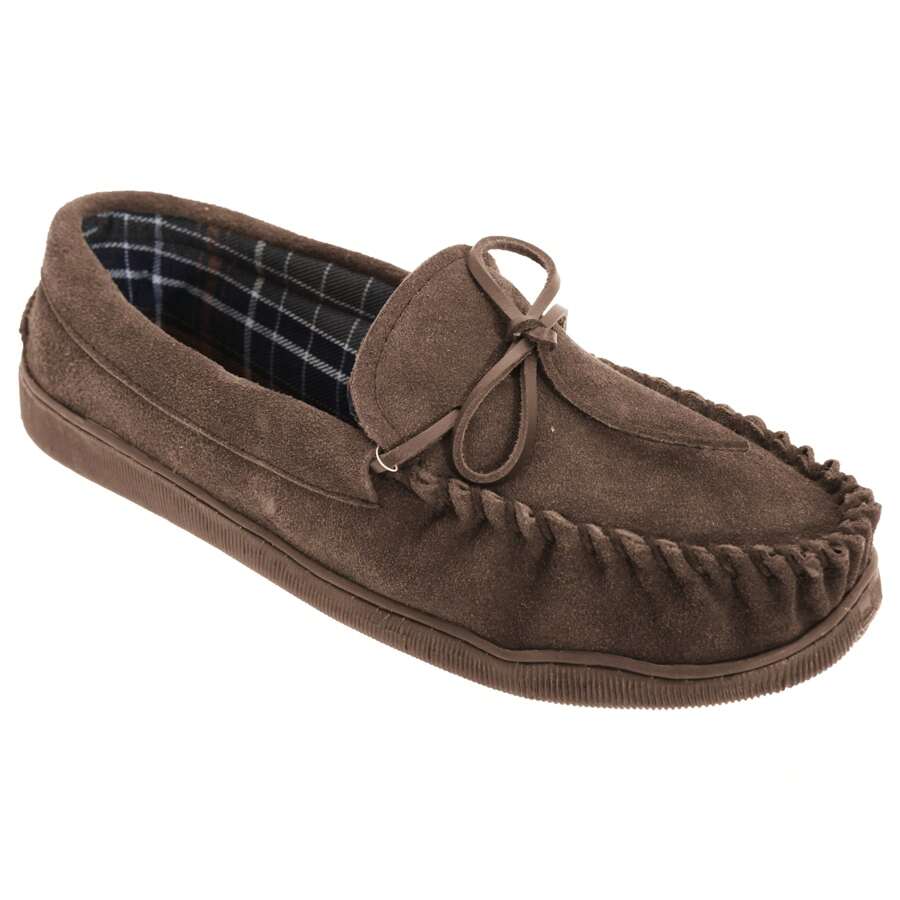 Sleepers Mens Adie Real Suede Moccasin Slippers (Brown) - Brown - View 1