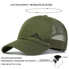 1Piece Men Mountains Embroidered Baseball Cap Mesh Hat Outdoor Adjustable Sunscreen Leisure Hat Spring Autumn Travel Tourism Beach Vacation - 軍綠色 - 查看 4