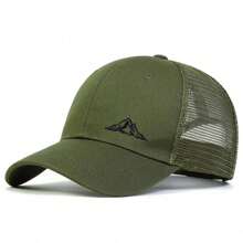 1Piece Men Mountains Embroidered Baseball Cap Mesh Hat Outdoor Adjustable Sunscreen Leisure Hat Spring Autumn Travel Tourism Beach Vacation - 軍綠色 - 查看 1
