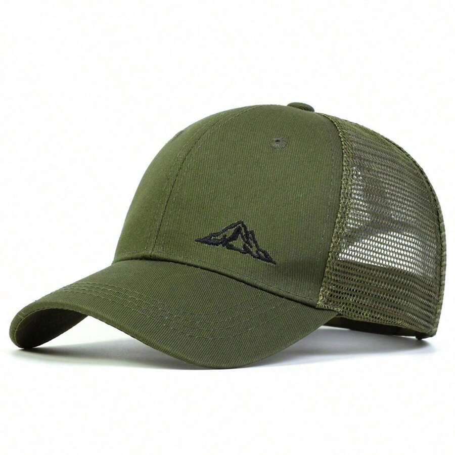 1Piece Men Mountains Embroidered Baseball Cap Mesh Hat Outdoor Adjustable Sunscreen Leisure Hat Spring Autumn Travel Tourism Beach Vacation - xanh quân đội - Xem 1