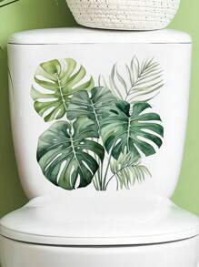 1pc Watercolor Tropical Green Plant Toilet Tank Sticker; Can Be Used As Bathroom Door Or Wall Decal; Add More Fun To Your Home, Stickers, Wall Decal, Vinyl Decal For Home Decorations, Spring Decoration Items Refresh Your Home, Rama Decoration Stickers Gifts Birthday Graduation