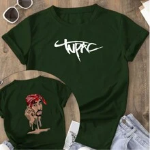 Women's T-Shirt Front And Back Printed Shakur Makaveli Rap Rapper T-Shirt Various Colors 100% Cotton - màu xanh lá - Xem 1
