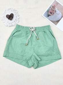 Linen Shorts/Women's Fashion - 薄荷綠 - 查看 2
