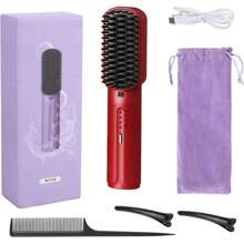 Mini Portable Cordless Hair Straightener Hot Comb Hair Straightener Negative Ion 3 Temperature Settings, Instant Heat, Heat Safety - Portable Perfect For Home, Travel, Perfect Gift For Women - 紅色 - 查看 1