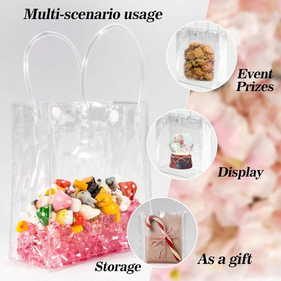 1/5PCS Clear Plastic Gift Bags With Handle, Plastic Gift Tote Bag Clear