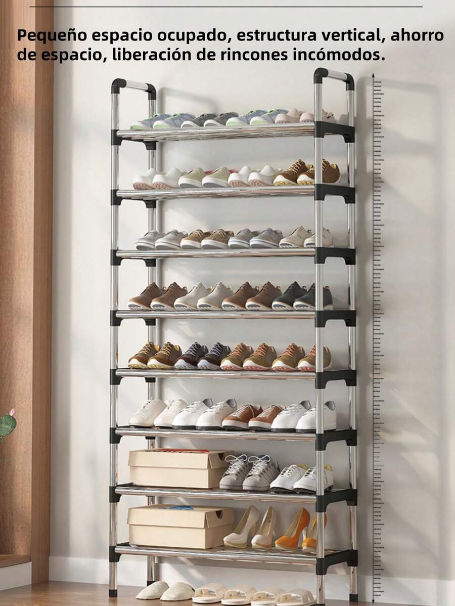 Zapatero metálico de varios niveles - Organizador que ahorra espacio para la entrada, porche, patio, dormitorio, salón - Duradero, fácil de montar, ajustable, diseño compacto para varios tipos de habitaciones, muebles de almacenamiento portátiles - Plateado - Ver 1