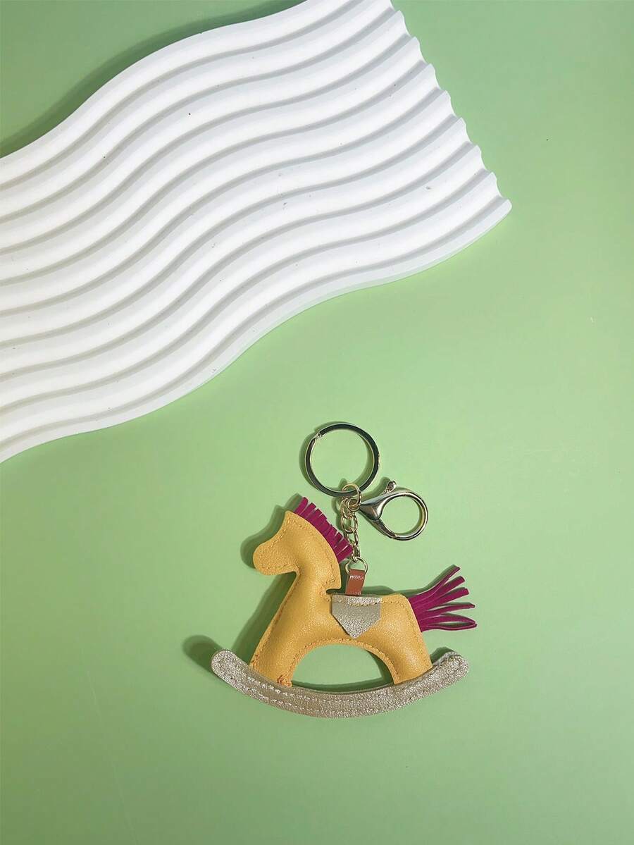 1pc PU Leather Patchwork Cute Cartoon Rocking Horse Backpack Pendant