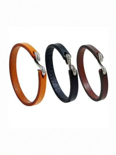 Hot Vintage Simple Design Genuine Leather Cuff Bracelet Simple Hook Bangle