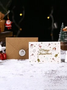 1pc New Exquisite Christmas/Thanksgiving Gift Card, Christmas Card With Blessings & Message, 6 Color Options, Kraft Paper Envelope Included, Double-Sided Printing, Smooth Writing, Suitable For Christmas & Thanksgiving Greetings