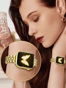 1pc Women's Luxury Thin Gold Tone Adjustable Metal Watch Band, Ultra Lightweight Smooth Surface Replacement For Smart Watch Series 1-9 - Gold - View 8