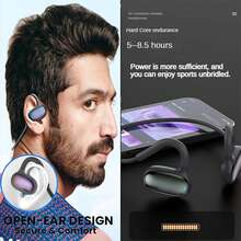 Wireless OpOpen Ear Air Conduction Wireless 5.3 Headphones With Deep Bass, Noise Cancelling And Comfortable Wearing, Sports Earbuds, Suitable For Gym, Workout, Running, Cycling, Dual Microphone Noise Cancelling Headphones, 360° Foldable Sports Running Wireless Headphones Magnetic Charging - 黑色 - 查看 6