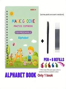 4 Books + 1 Pen + 6 Refills + 1 Pen Grip (Pen Grip Color: Blue, Pink, Red, Yellow, Green, Purple - Random Color) 1 Set Of Reusable Handwriting Practice Workbooks For Children, To Improve Children's Writing Skills Through Comfortable Tracing, Common Words, Grooves, And Magic Practice Educational Games, Learning To Write, Educational, Books, Toys, Adhd,Kids Books,Kids Toys,Educational Toys