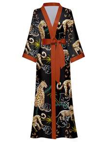 Elegant Plus Size Abaya With Graphic Print And Slight Stretch For Women - Multicolor - View 6